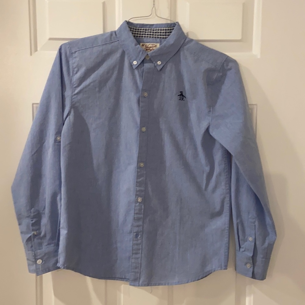 PENGUIN EUC LARGE (14/16) CLASSIC BLUE BUTTON DOWN DRESS SHIRT DRY CLEANED